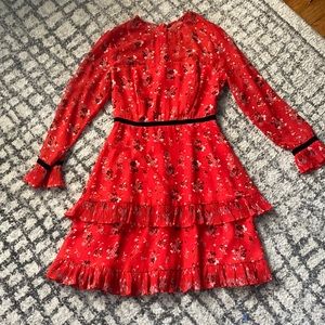 Lulu’s XS Long Sleeve Red Floral Dress